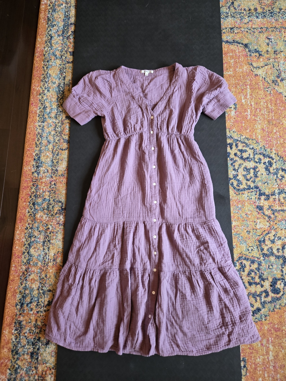 Madewell Women's Mauve Button-Front Tiered Dress